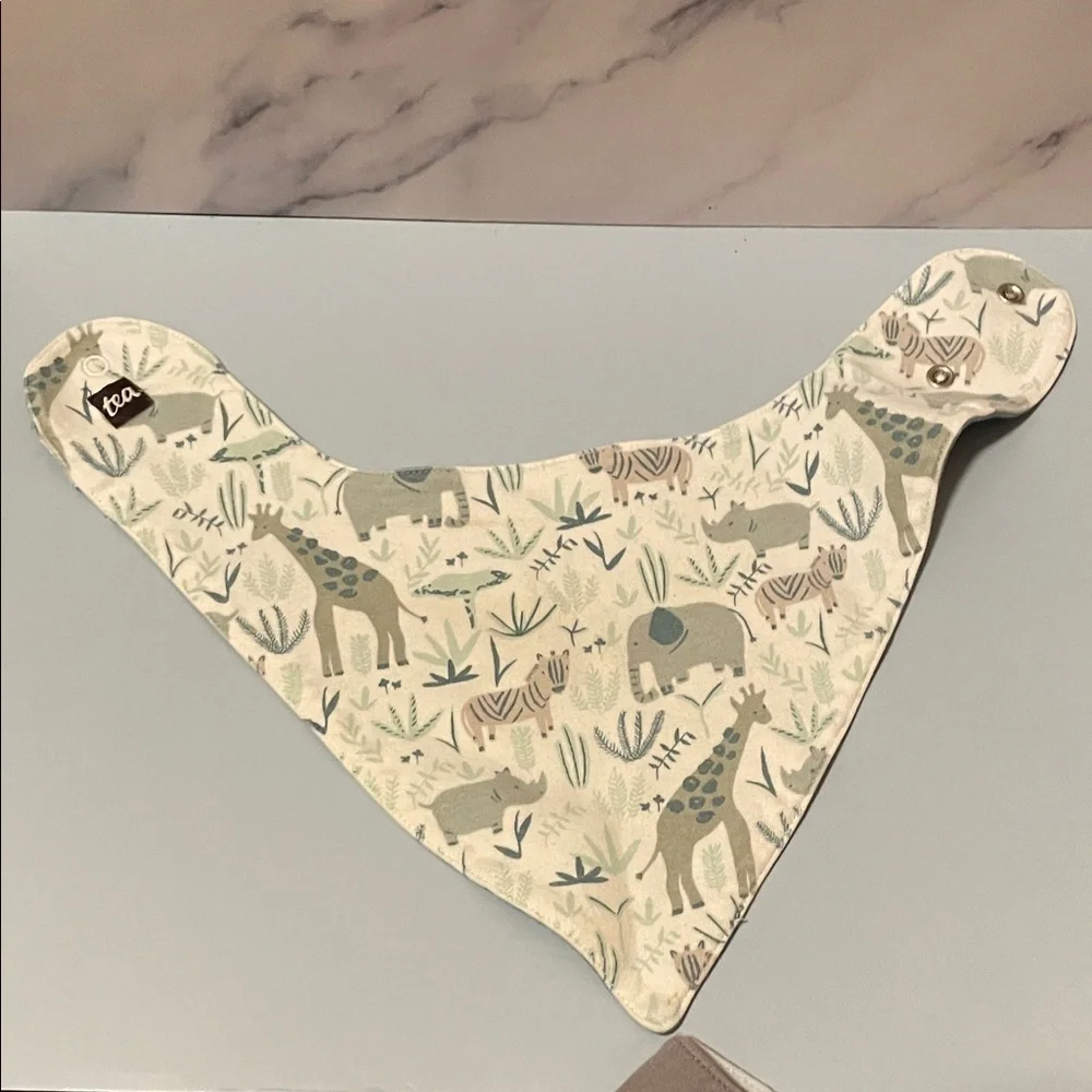 Tea Collection Reversible Baby Bandana Bibs 2 Pack Green & Cream Rhino Print